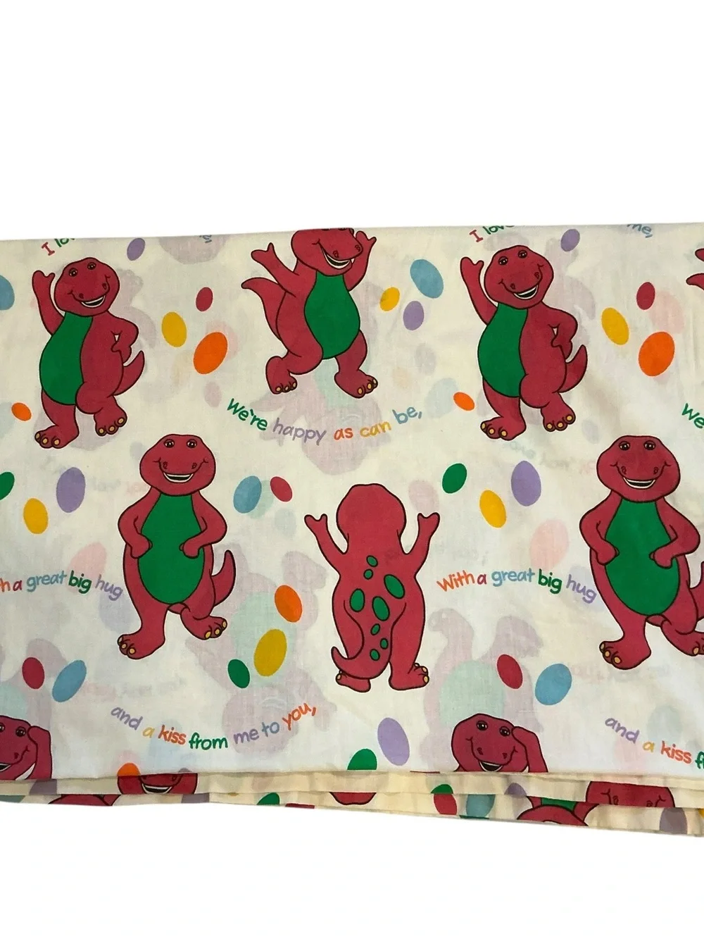 Vtg 1992 Barneys purple dinosaur twin size bed sheet flat ,fitted and pillowcase